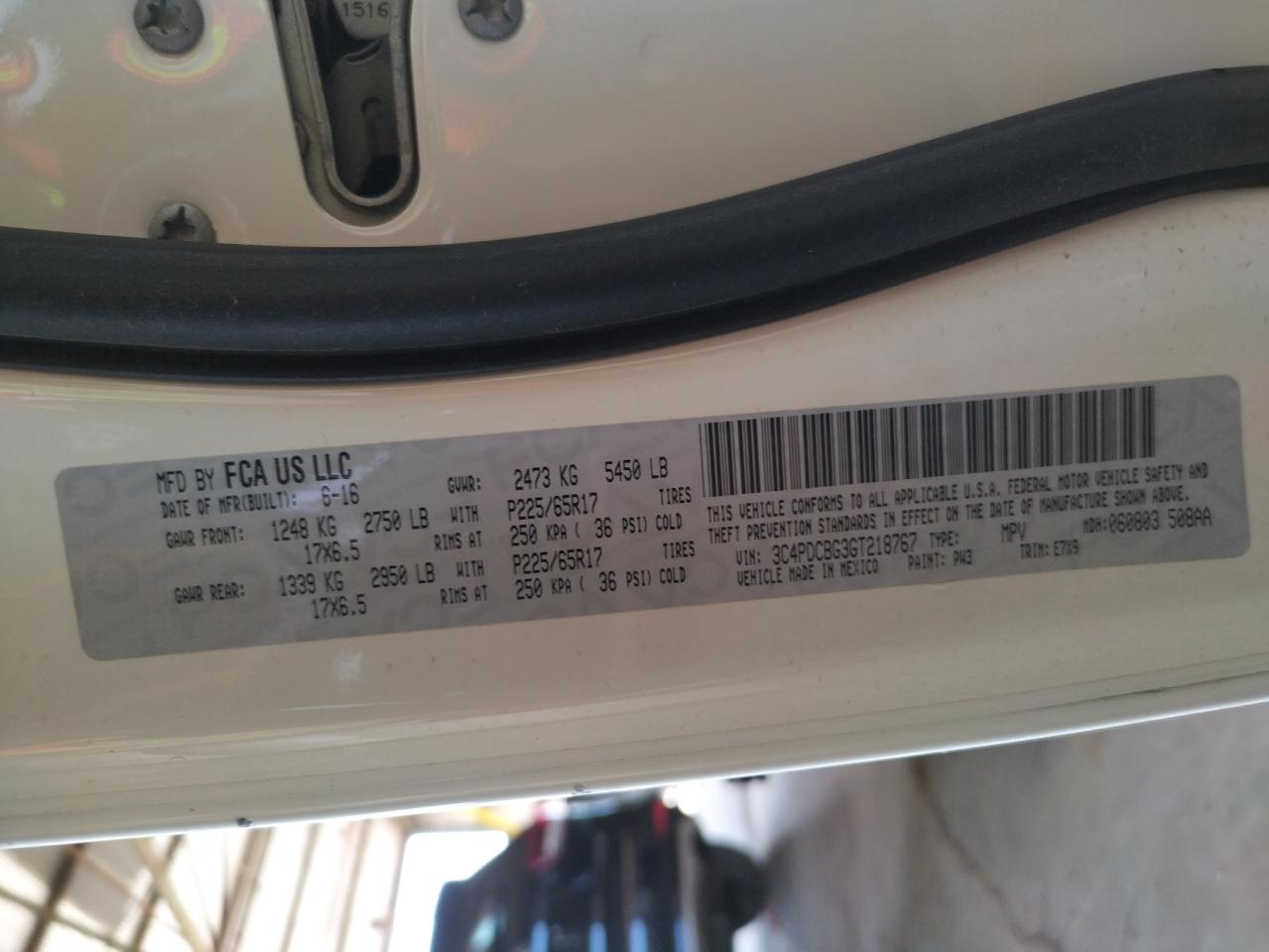 Photo 10 from auction – 2016 DODGE JOURNEY with VIN 3C4PDCBG3GT218767