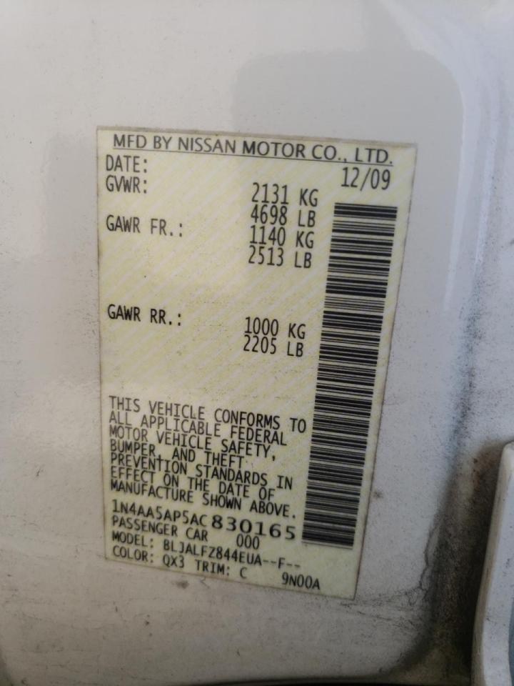 Photo 10 from auction – 2010 NISSAN MAXIMA S with VIN 1N4AA5AP5AC830165
