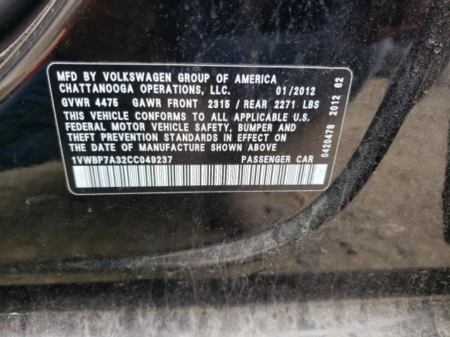 Photo 10 from auction – 2012 VOLKSWAGEN PASSAT SE with VIN 1VWBP7A32CC049237
