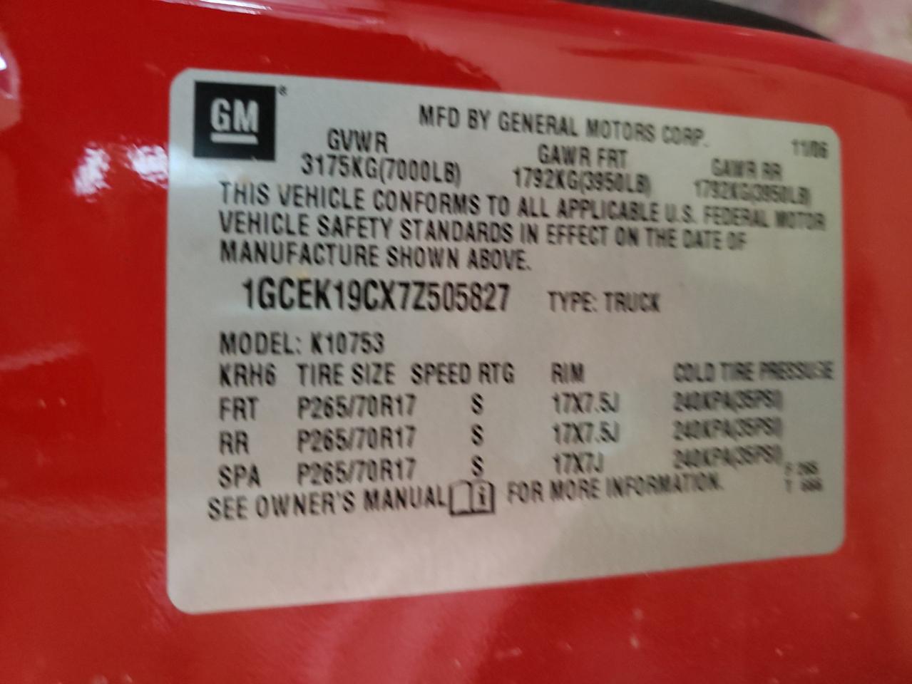 Photo 10 from auction – 2007 CHEVROLET SILVERADO with VIN 1GCEK19CX7Z505827