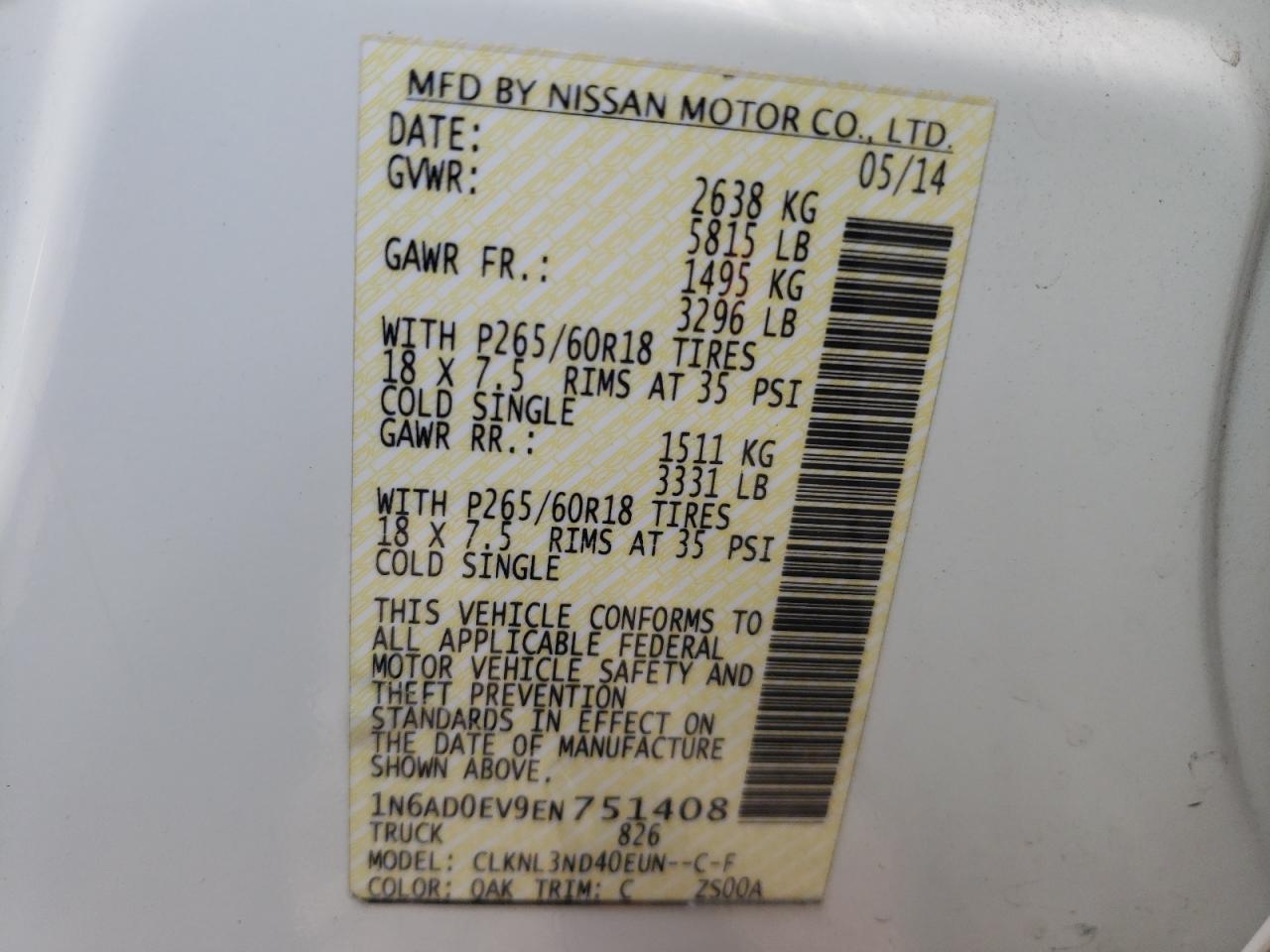 Photo 10 from auction – 2014 NISSAN FRONTIER S with VIN 1N6AD0EV9EN751408