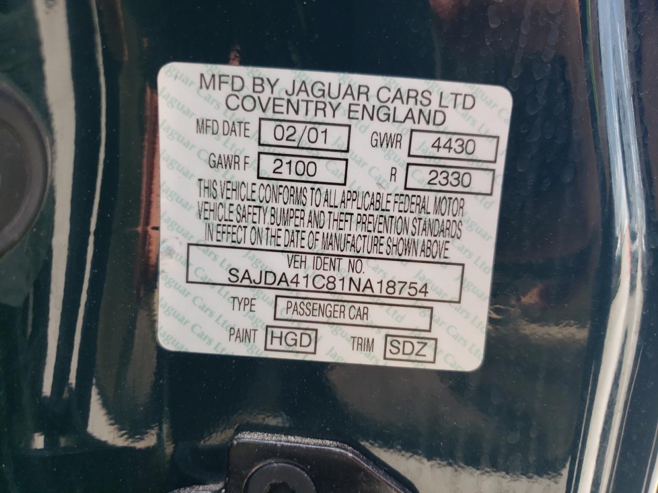 Photo 10 from auction – 2001 JAGUAR XK8 with VIN SAJDA41C81NA18754