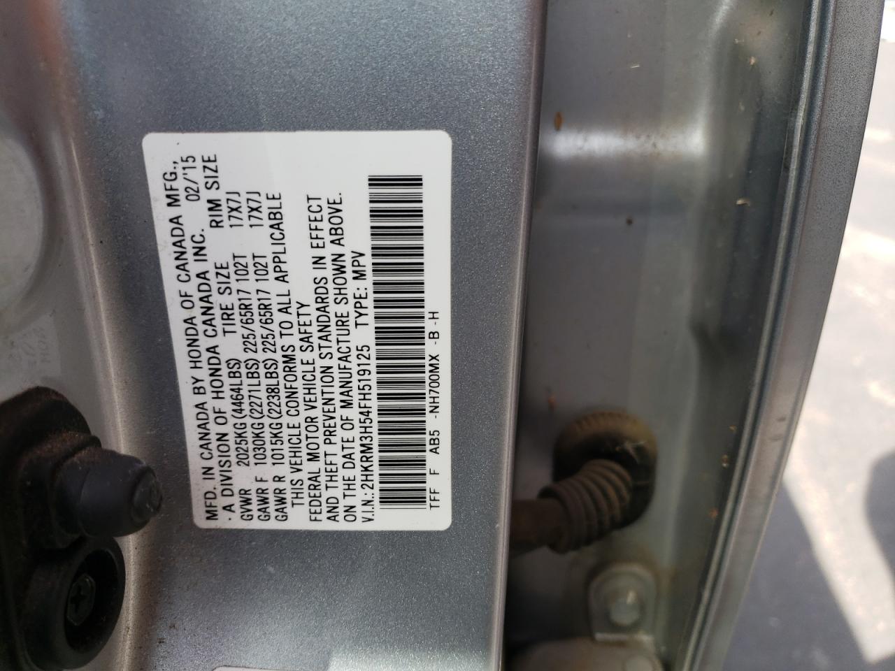 Photo 10 from auction – 2015 HONDA CR-V EX with VIN 2HKRM3H54FH519125