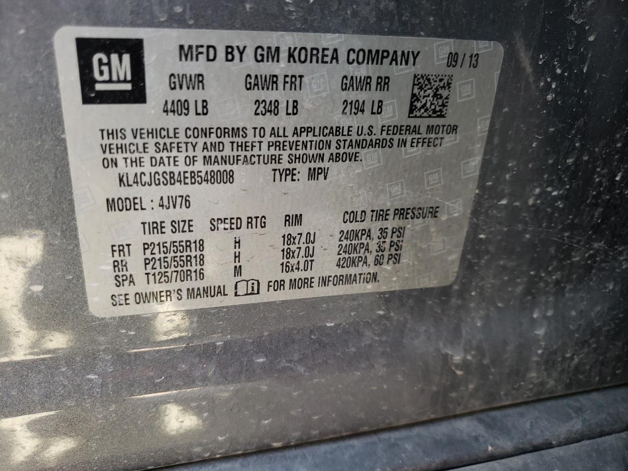 Photo 10 from auction – 2014 BUICK ENCORE with VIN KL4CJGSB4EB548008