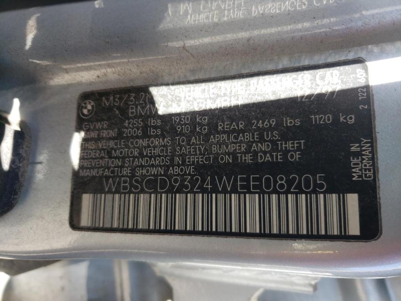 Photo 10 from auction – 1998 BMW M3 with VIN WBSCD9324WEE08205