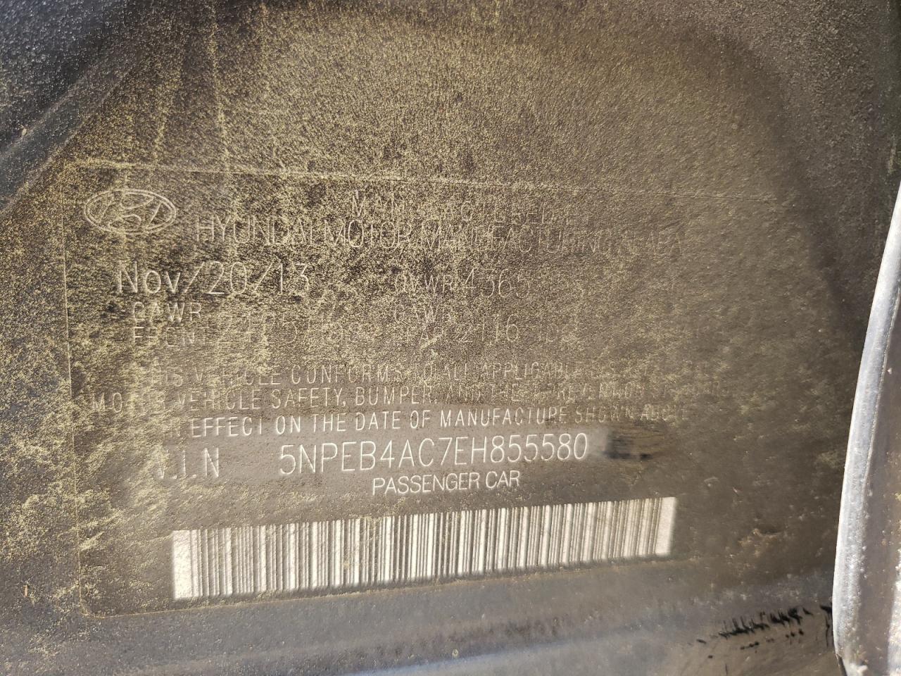 Photo 10 from auction – 2014 HYUNDAI SONATA GLS with VIN 5NPEB4AC7EH855580