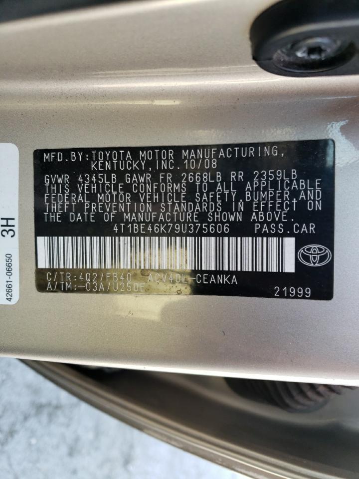 Photo 10 from auction – 2009 TOYOTA CAMRY BASE with VIN 4T1BE46K79U375606