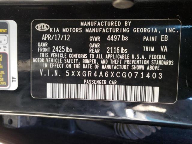 Photo 10 from auction – 2012 KIA OPTIMA SX with VIN 5XXGR4A6XCG071403