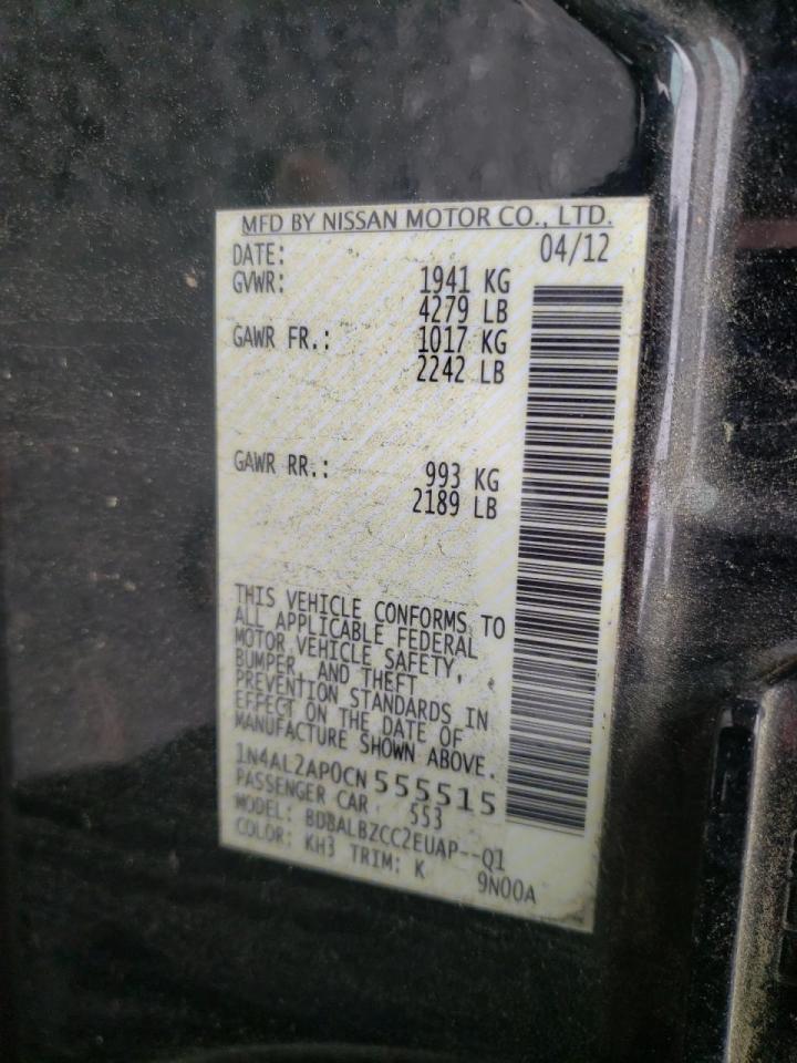 Photo 10 from auction – 2012 NISSAN ALTIMA BAS with VIN 1N4AL2AP0CN555515