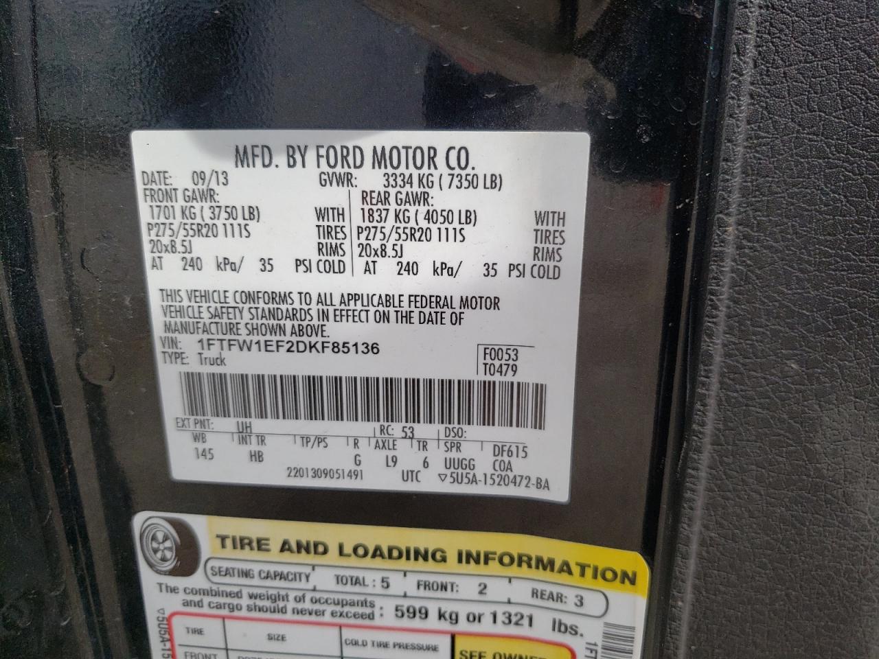 Photo 10 from auction – 2013 FORD F150 SUPER with VIN 1FTFW1EF2DKF85136