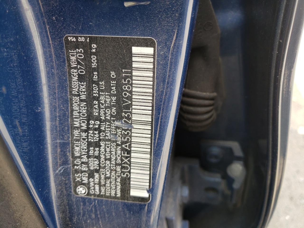 Photo 10 from auction – 2003 BMW X5 3.0I with VIN 5UXFA53523LV98511
