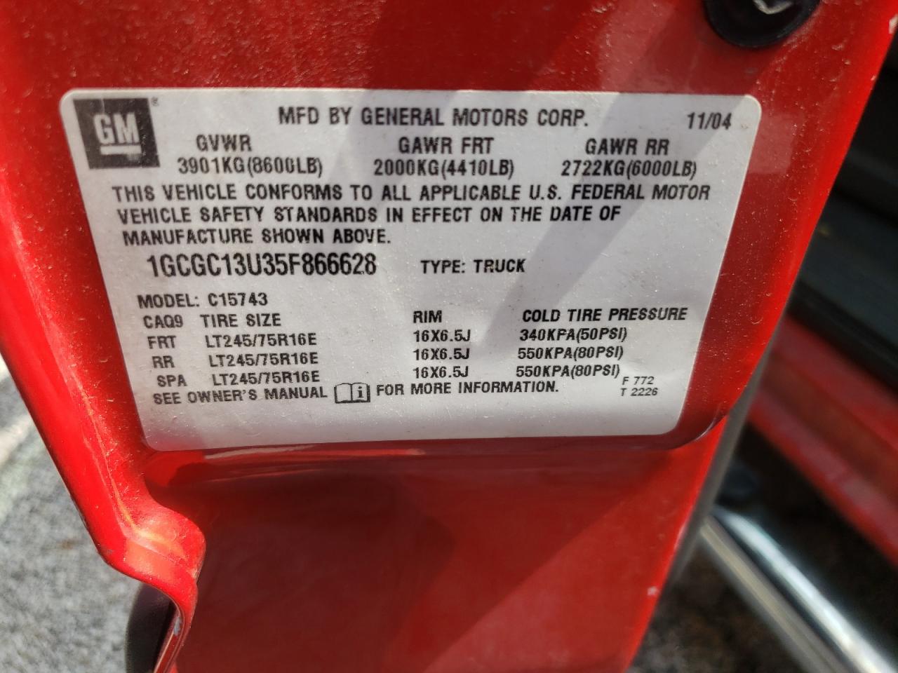 Photo 10 from auction – 2005 CHEVROLET SILVERADO with VIN 1GCGC13U35F866628