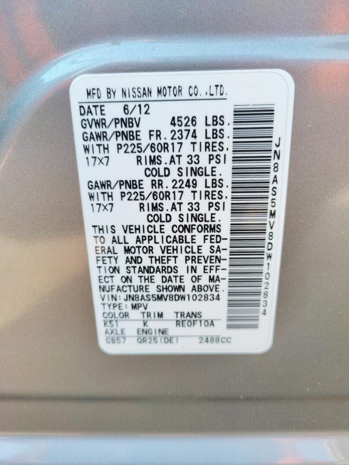 Photo 10 from auction – 2013 NISSAN ROGUE S with VIN JN8AS5MV8DW102834