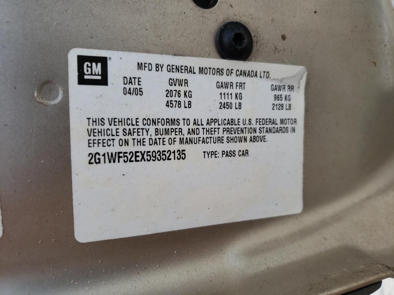 Photo 10 from auction – 2005 CHEVROLET IMPALA with VIN 2G1WF52EX59352135