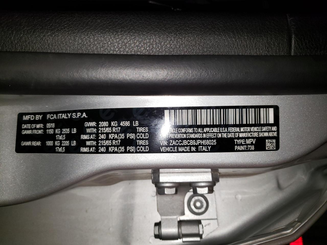 Photo 11 from auction – 2018 JEEP RENEGADE T with VIN ZACCJBCB9JPH68025