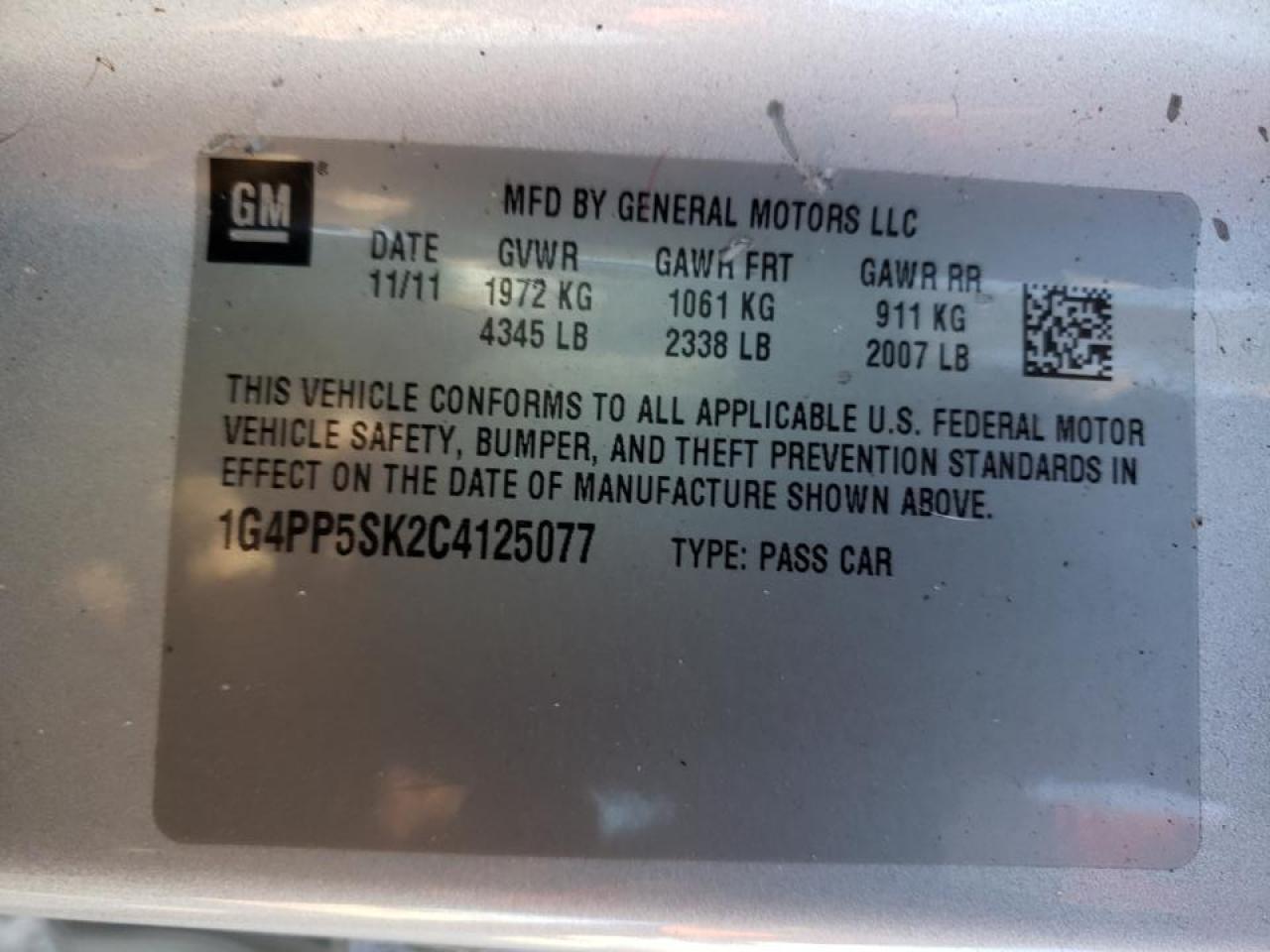 Photo 10 from auction – 2012 BUICK VERANO with VIN 1G4PP5SK2C4125077