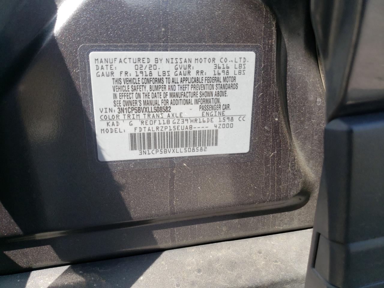 Photo 20 from auction – 2020 NISSAN KICKS S with VIN 3N1CP5BVXLL508582