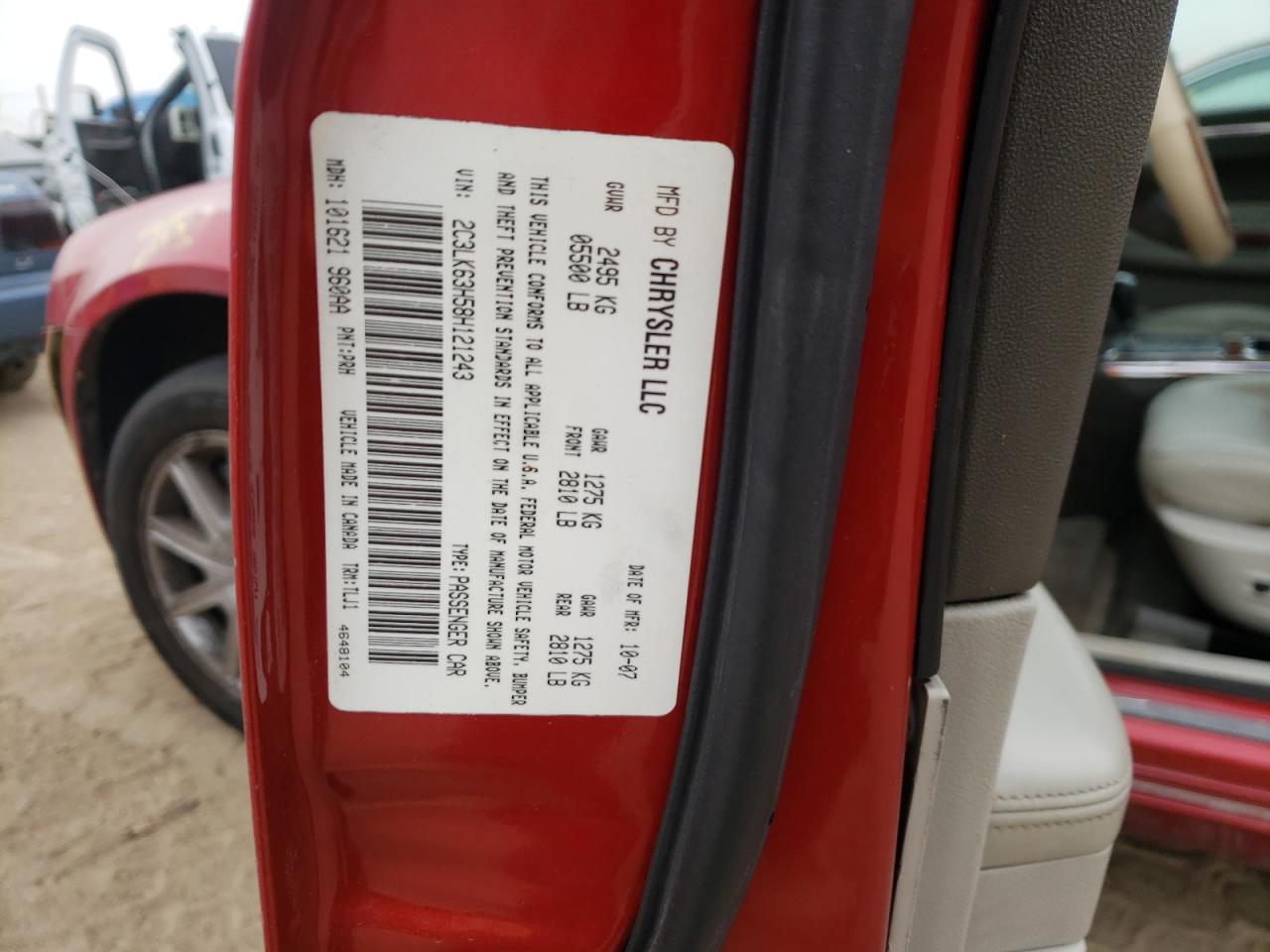 Photo 10 from auction – 2008 CHRYSLER 300C with VIN 2C3LK63H58H121243