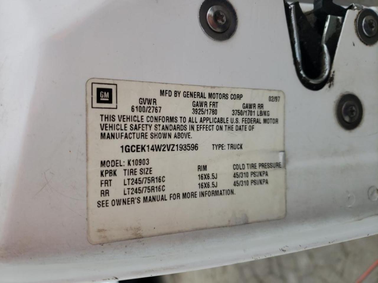 Photo 10 from auction – 1997 CHEVROLET C/K1500 with VIN 1GCEK14W2VZ193596
