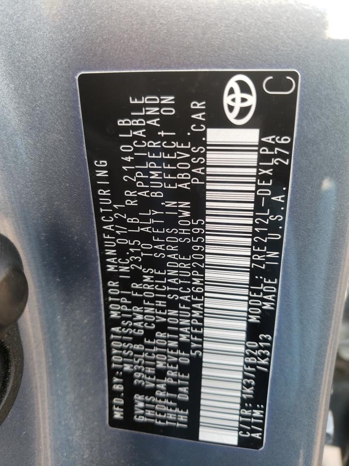 Photo 10 from auction – 2021 TOYOTA COROLLA LE with VIN 5YFEPMAE6MP209595