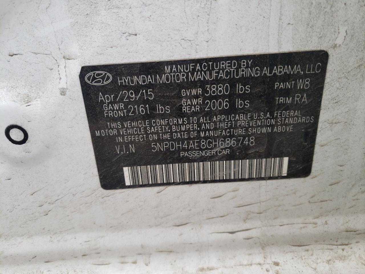 Photo 10 from auction – 2016 HYUNDAI ELANTRA SE with VIN 5NPDH4AE8GH686748