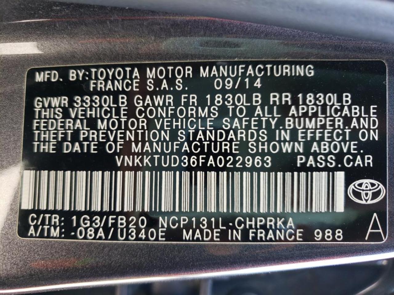 Photo 10 from auction – 2015 TOYOTA YARIS with VIN VNKKTUD36FA022963