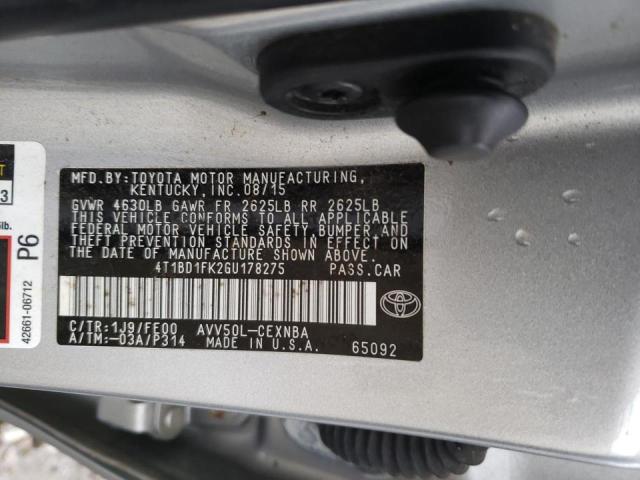 Photo 10 from auction – 2016 TOYOTA CAMRY HYBR with VIN 4T1BD1FK2GU178275