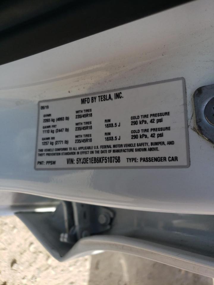 Photo 10 from auction – 2019 TESLA MODEL 3 with VIN 5YJ3E1EB6KF510758