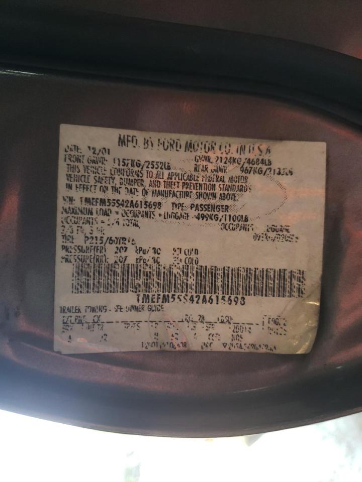 Photo 10 from auction – 2002 MERCURY SABLE with VIN 1MEFM55S42A615698
