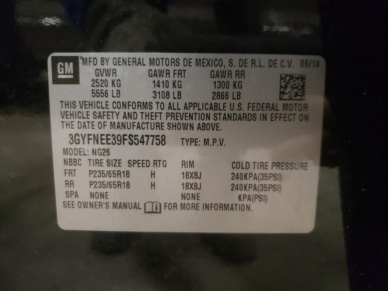 Photo 10 from auction – 2015 CADILLAC SRX LUXURY with VIN 3GYFNEE39FS547758