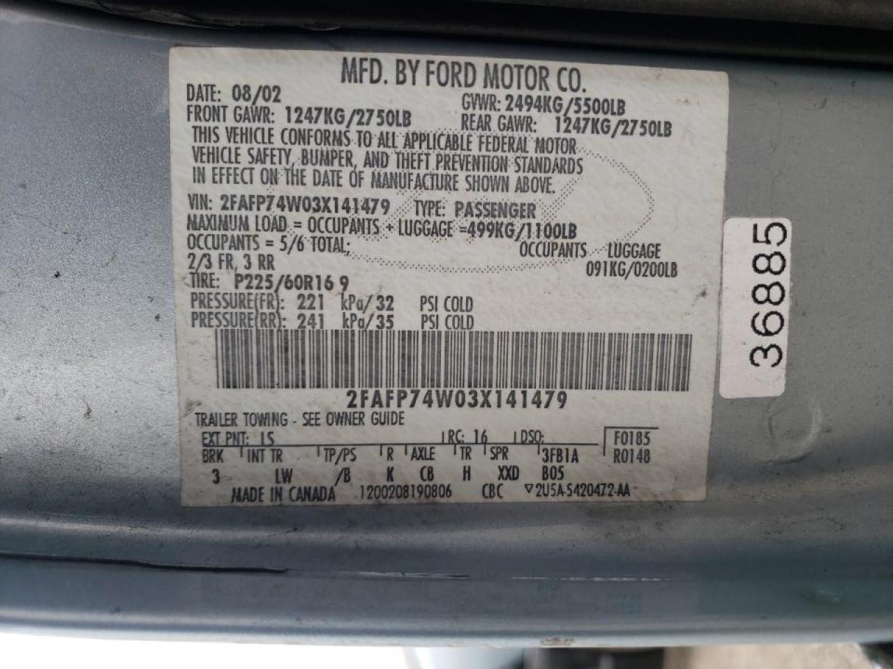 Photo 10 from auction – 2003 FORD CROWN VICT with VIN 2FAFP74W03X141479