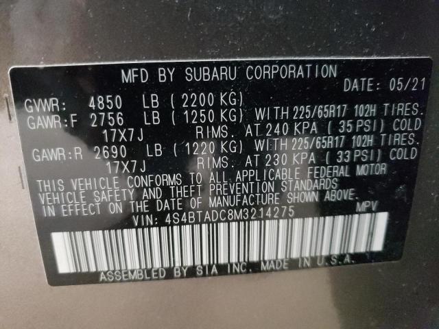 Foto 10 de la subasta – 2021 SUBARU OUTBACK PR con VIN 4S4BTADC8M3214275