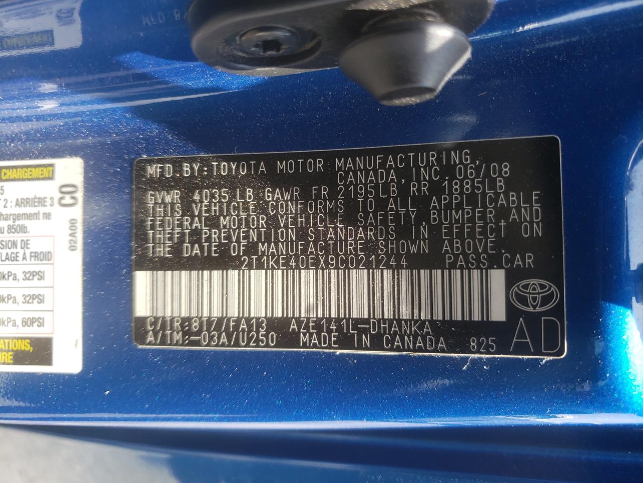 Photo 10 from auction – 2009 TOYOTA COROLLA MA with VIN 2T1KE40EX9C021244
