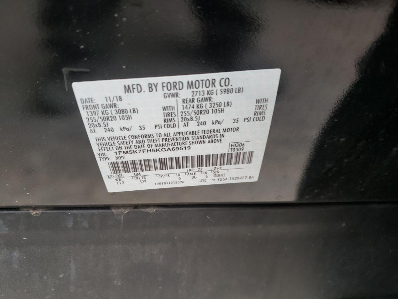 Photo 10 from auction – 2019 FORD EXPLORER L with VIN 1FM5K7FH5KGA69519