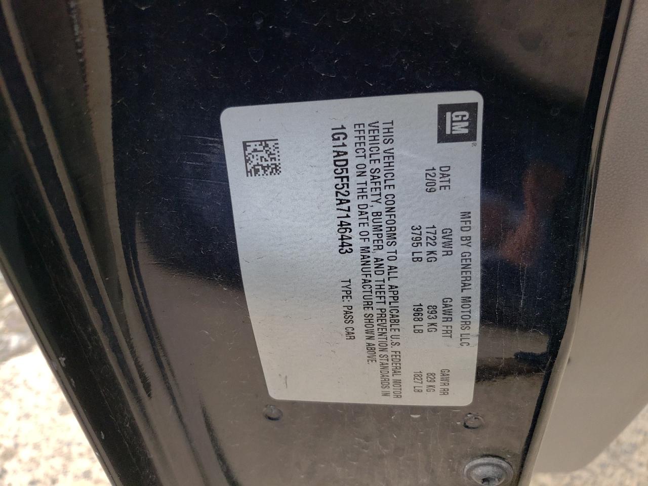 Photo 10 from auction – 2010 CHEVROLET COBALT 1LT with VIN 1G1AD5F52A7146443