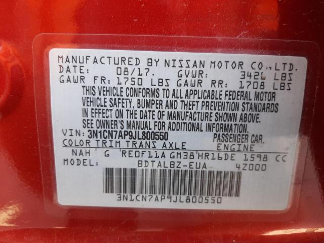 Photo 10 from auction – 2018 NISSAN VERSA S with VIN 3N1CN7AP9JL800550