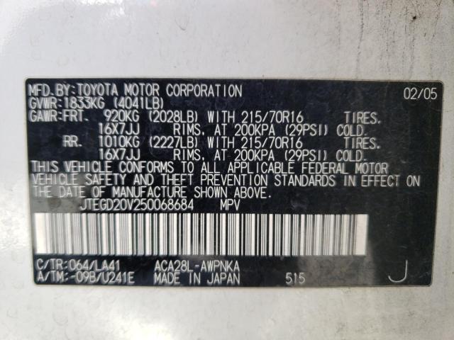 Photo 10 from auction – 2005 TOYOTA RAV4 with VIN JTEGD20V250068684