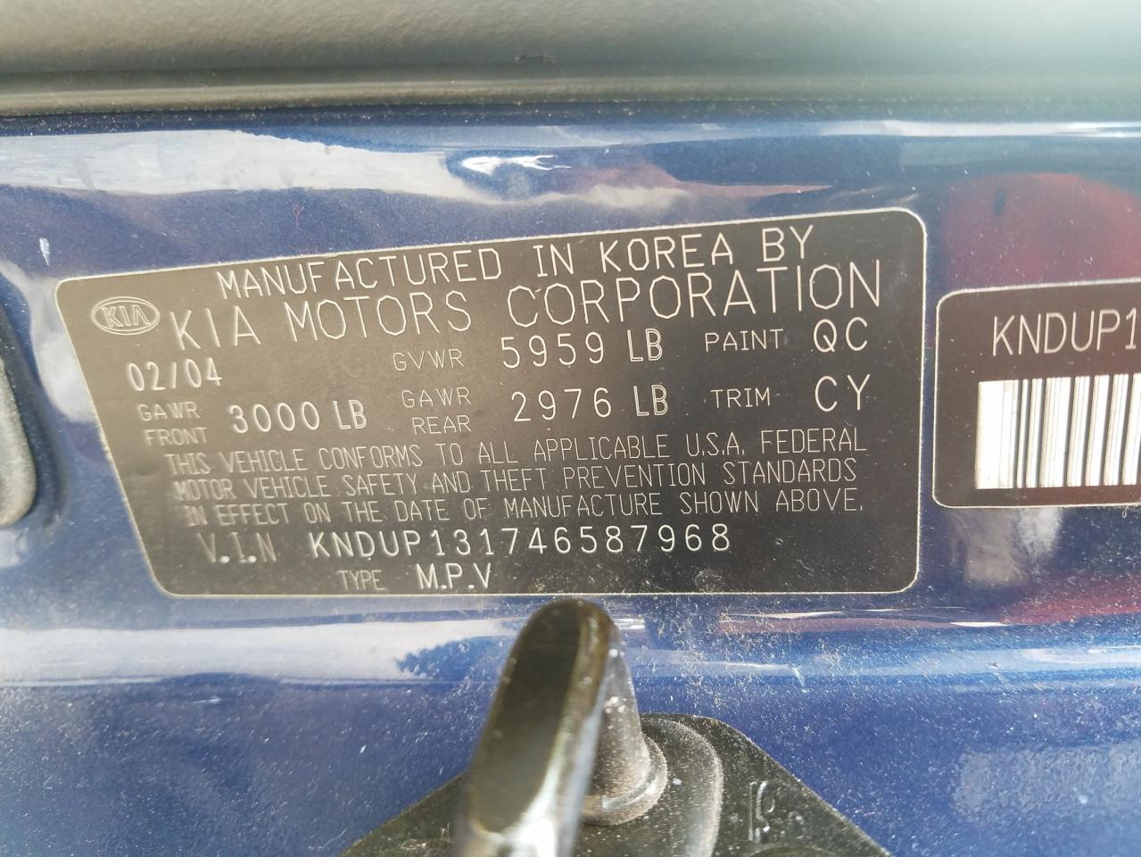 Photo 10 from auction – 2004 KIA SEDONA EX with VIN KNDUP131746587968
