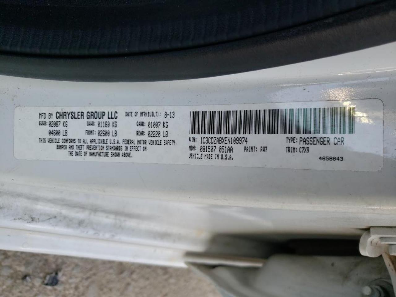 Photo 10 from auction – 2014 DODGE AVENGER SE with VIN 1C3CDZABXEN109974