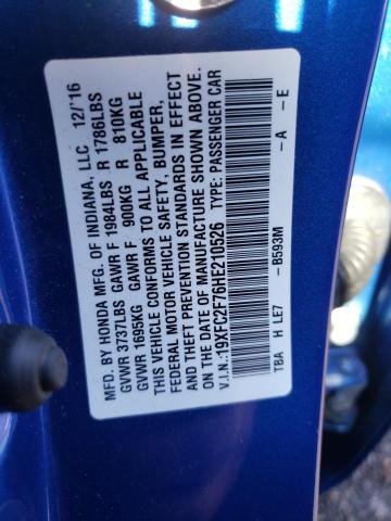 Photo 10 from auction – 2017 HONDA CIVIC EX with VIN 19XFC2F76HE210526