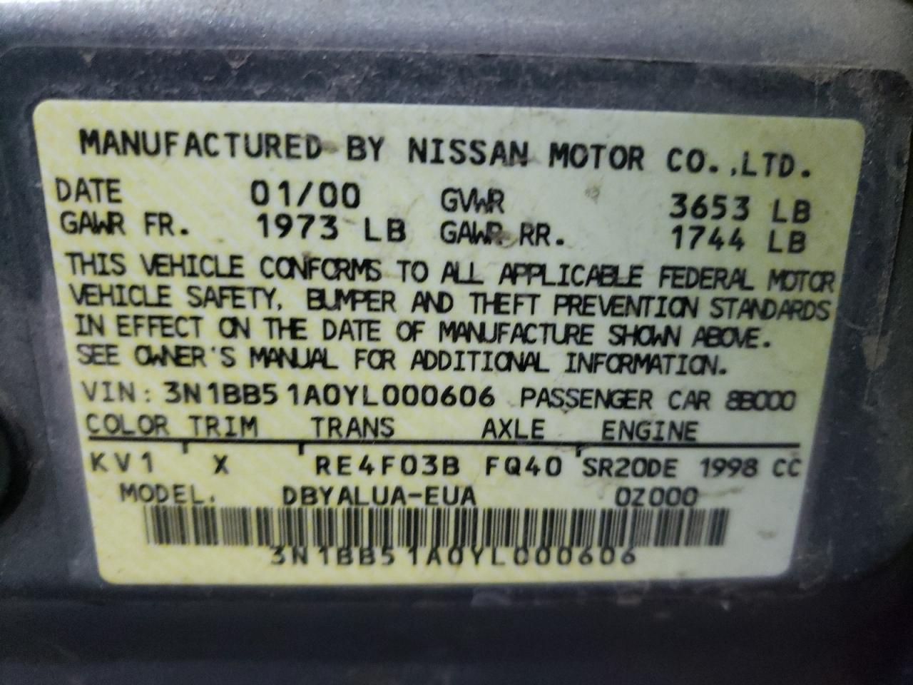 Photo 11 from auction – 2000 NISSAN SENTRA SE with VIN 3N1BB51A0YL000606