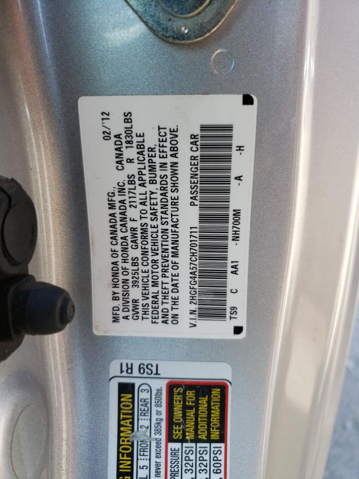 Photo 10 from auction – 2012 HONDA CIVIC SI with VIN 2HGFG4A57CH701711