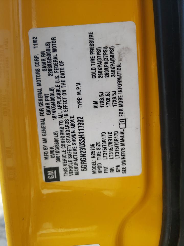 Photo 10 from auction – 2003 HUMMER H2 with VIN 5GRGN23U33H117392