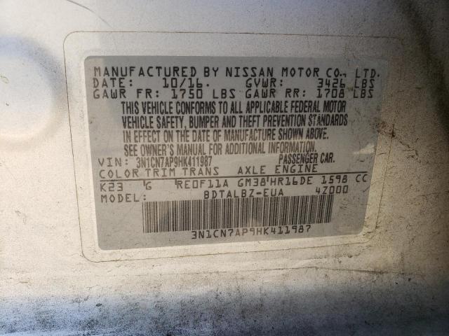 Photo 10 from auction – 2017 NISSAN VERSA S with VIN 3N1CN7AP9HK411987