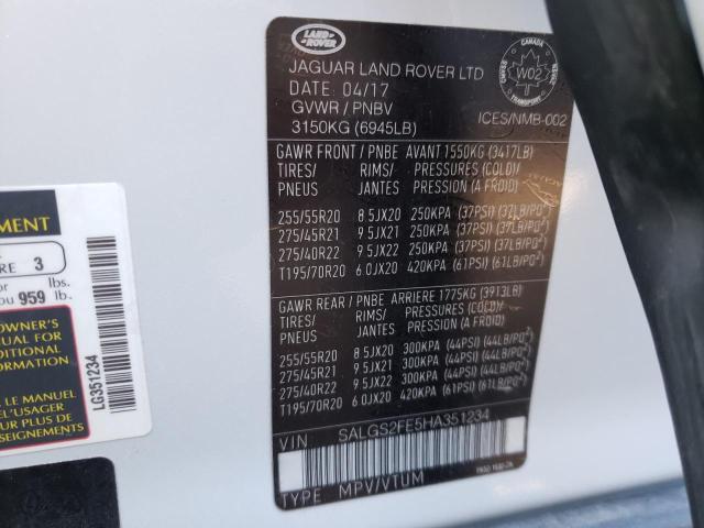 Photo 10 from auction – 2017 LAND ROVER RANGE ROVE with VIN SALGS2FE5HA351234