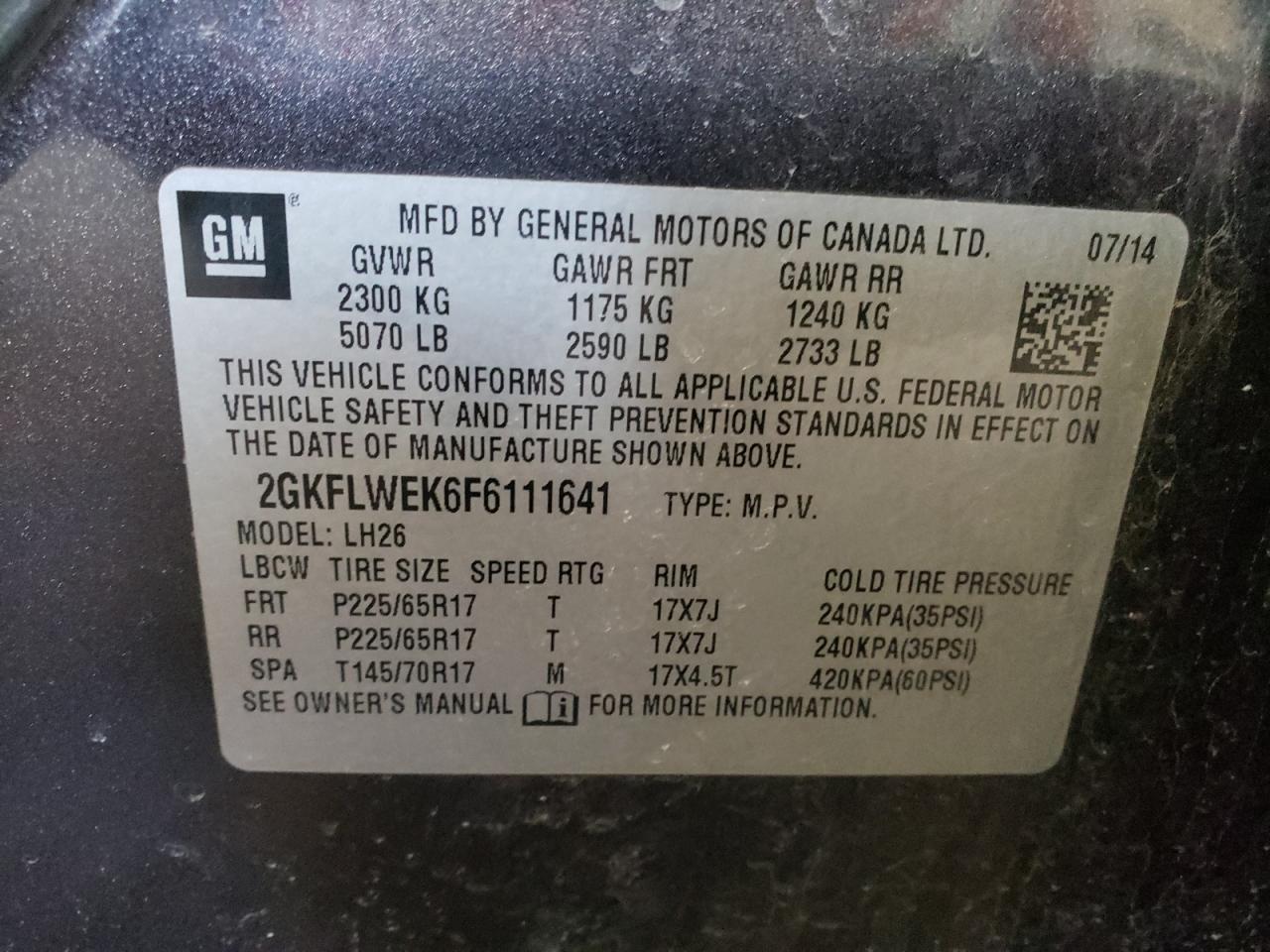 Photo 10 from auction – 2015 GMC TERRAIN SL with VIN 2GKFLWEK6F6111641