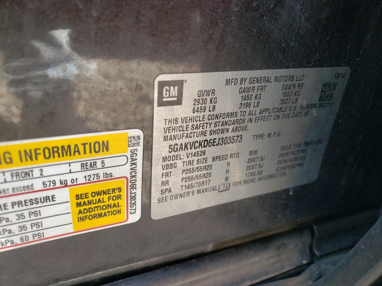 Photo 10 from auction – 2014 BUICK ENCLAVE with VIN 5GAKVCKD6EJ303573