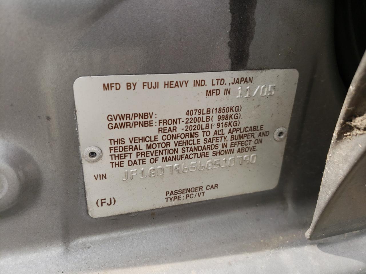 Photo 10 from auction – 2006 SUBARU IMPREZA WR with VIN JF1GD79656G510790