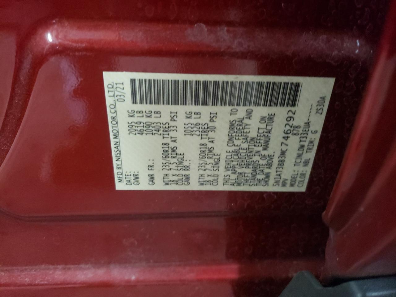 Photo 10 from auction – 2021 NISSAN ROGUE SV with VIN 5N1AT3BB3MC746292