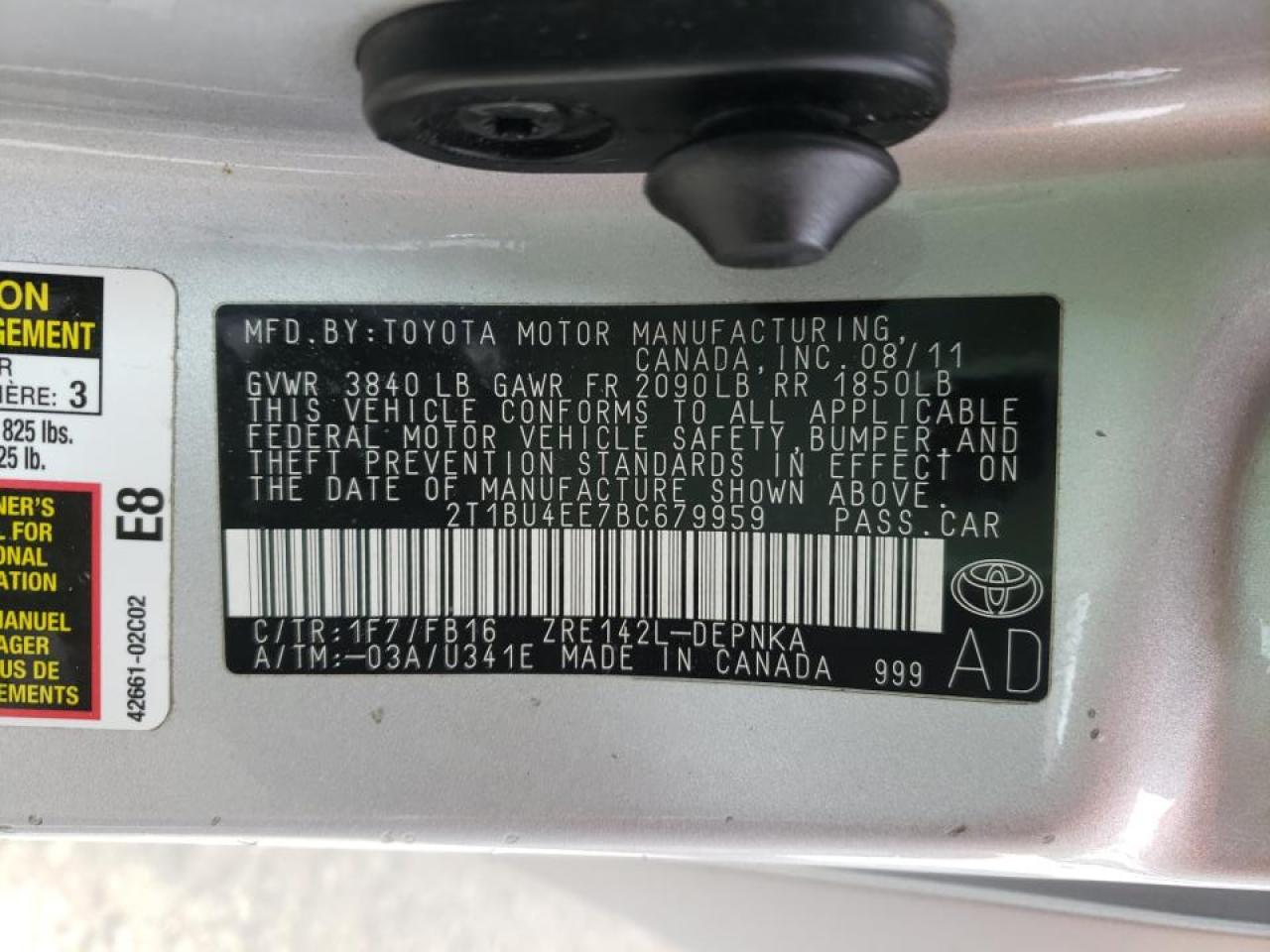 Photo 10 from auction – 2011 TOYOTA COROLLA BA with VIN 2T1BU4EE7BC679959